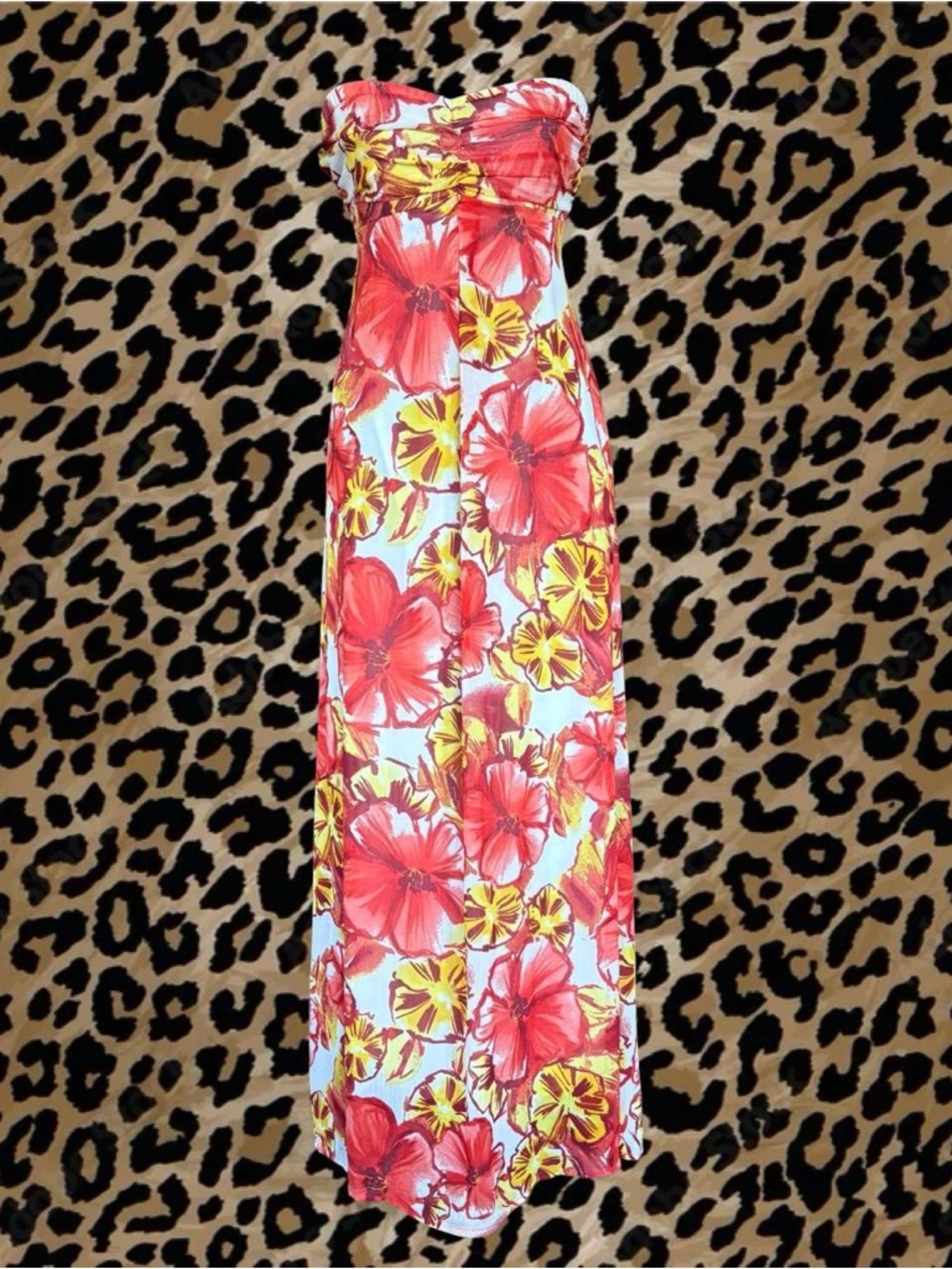 Xhilaration Red Floral Smocked Top with Yellow Accents